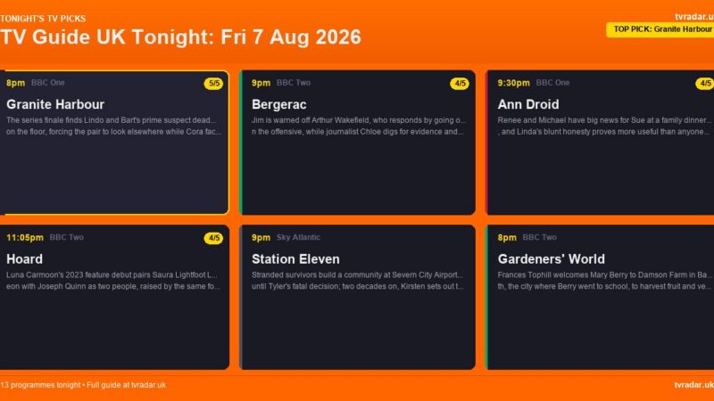 TV Guide UK Tonight: Fri 7 Aug 2026 – Granite Harbour, Ann Droid & Bergerac