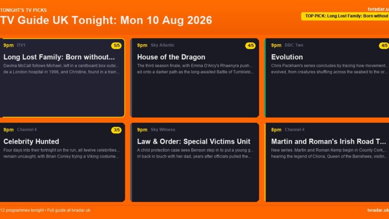 TV Guide UK Tonight: Mon 10 Aug 2026 – Long Lost Family, House of the Dragon & EastEnders