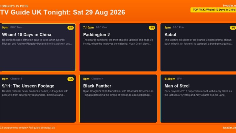 TV Guide UK Tonight: Sat 29 Aug 2026 – Wham! 10 Days in China, The Voice UK & Paddington 2