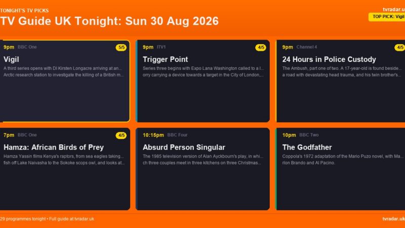 TV Guide UK Tonight: Sun 30 Aug 2026 – Vigil, Trigger Point & 24 Hours in Police Custody