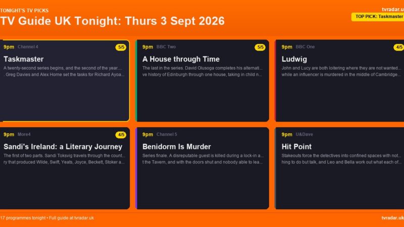 TV Guide UK Tonight: Thurs 3 Sept 2026 – Taskmaster, Ludwig & Long Lost Family