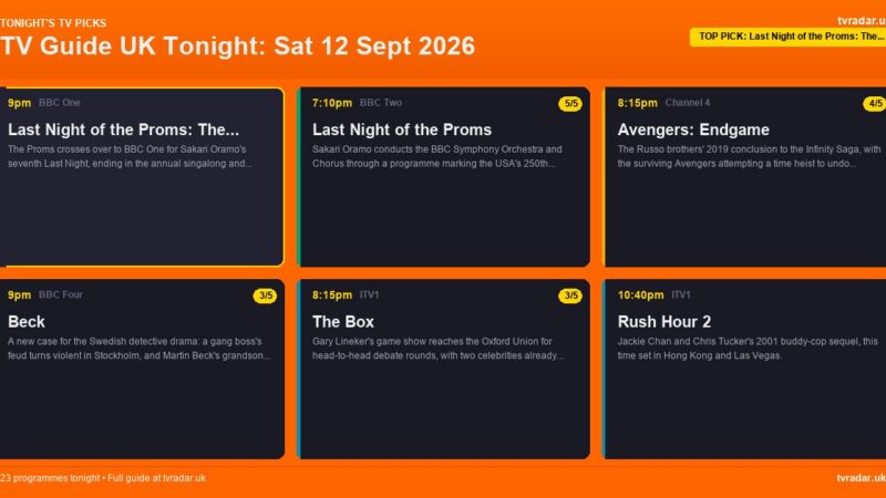 TV Guide UK Tonight: Sat 12 Sept 2026 – Last Night of the Proms, Avengers: Endgame & The Box
