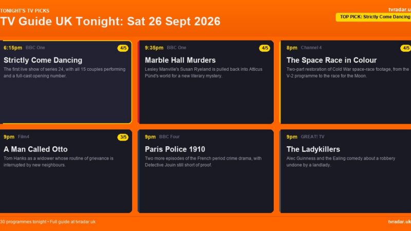 TV Guide UK Tonight: Sat 26 Sept 2026 – Strictly Come Dancing, England v Spain & Marble Hall Murders