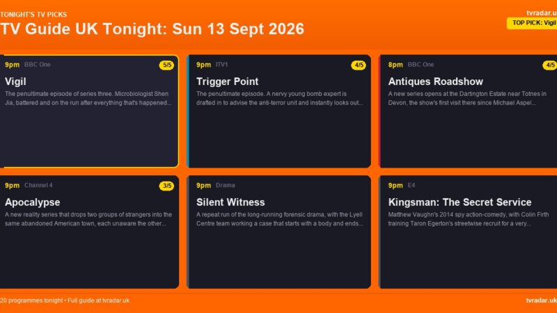 TV Guide UK Tonight: Sun 13 Sept 2026 – Vigil, Trigger Point & Apocalypse