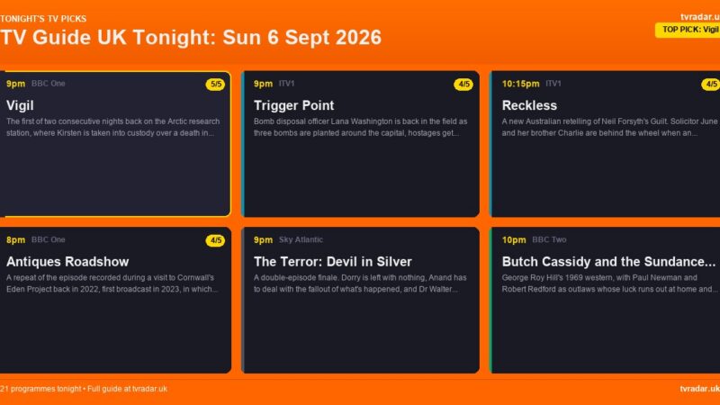 TV Guide UK Tonight: Sun 6 Sept 2026 – Vigil, Trigger Point & Reckless