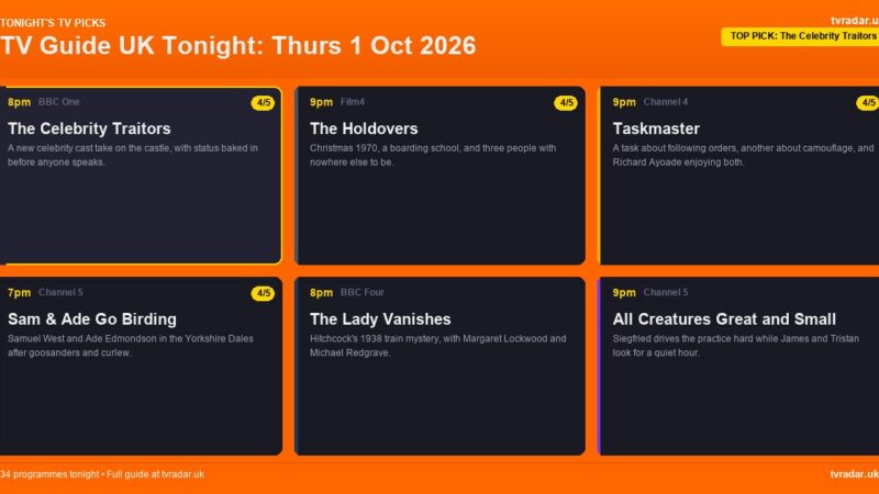 TV Guide UK Tonight: Thurs 1 Oct 2026 – The Celebrity Traitors, Wales v Norway & The Holdovers