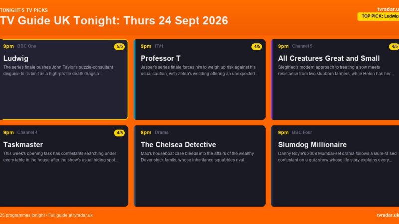 TV Guide UK Tonight: Thurs 24 Sept 2026 – Ludwig, Professor T & Coronation Street