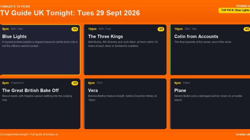 TV Guide UK Tonight: Tues 29 Sept 2026 – Blue Lights, Czechia v England & The Great British Bake Off