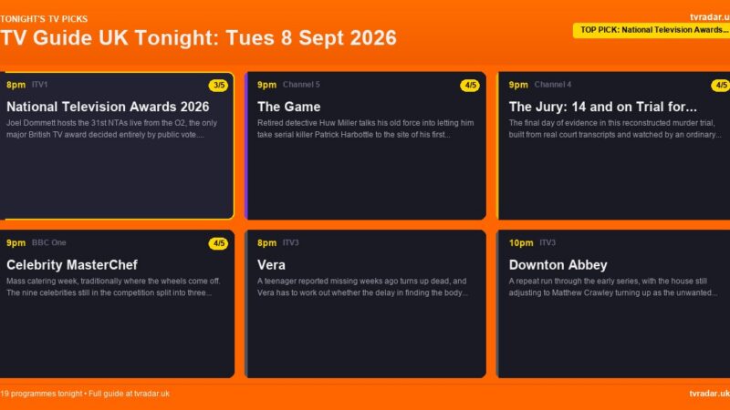 TV Guide UK Tonight: Tues 8 Sept 2026 – National Television Awards, Celebrity MasterChef & The Jury