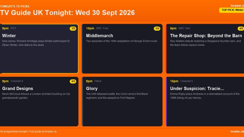 TV Guide UK Tonight: Wed 30 Sept 2026 – Winter, The Repair Shop & Cause of Death