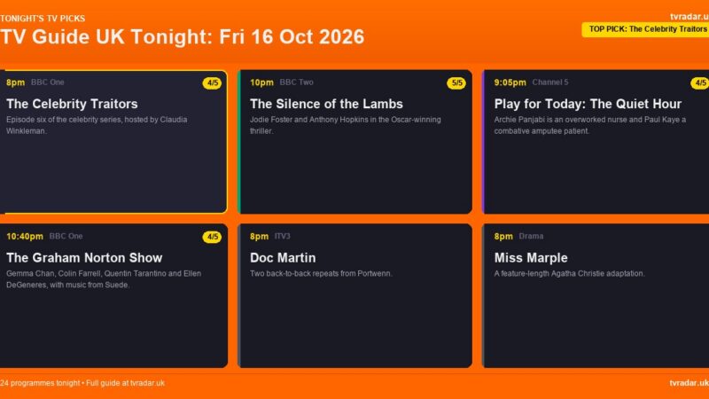 TV Guide UK Tonight: Fri 16 Oct 2026 – The Celebrity Traitors, Play for Today & Graham Norton