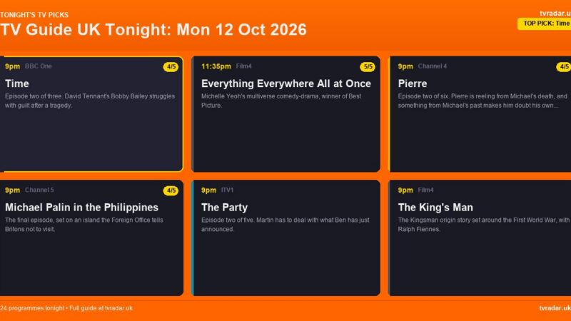 TV Guide UK Tonight: Mon 12 Oct 2026 – Time, The Party & Michael Palin in the Philippines