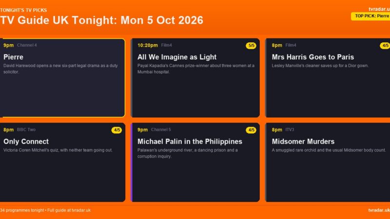 TV Guide UK Tonight: Mon 5 Oct 2026 – Pierre, The Split Up & The Blame