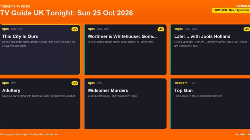 TV Guide UK Tonight: Sun 25 Oct 2026 – This City Is Ours, Adultery & the US Grand Prix