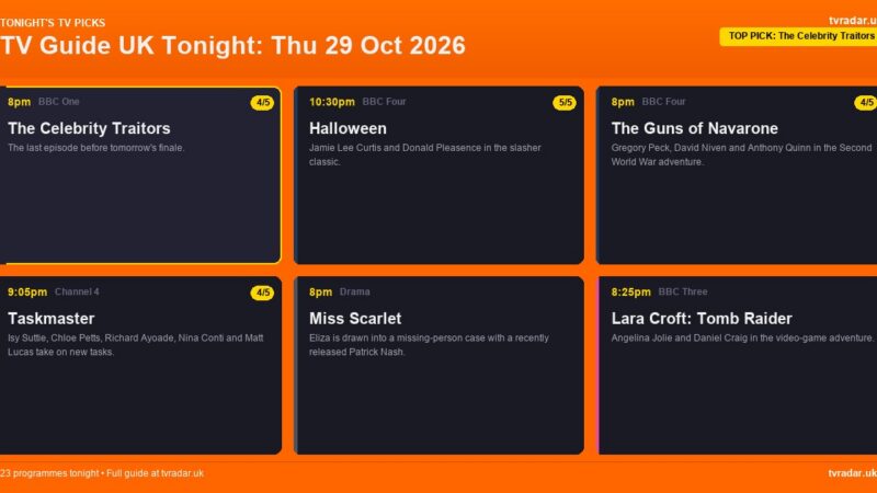 TV Guide UK Tonight: Thu 29 Oct 2026 – The Celebrity Traitors, Martin Lewis & Taskmaster