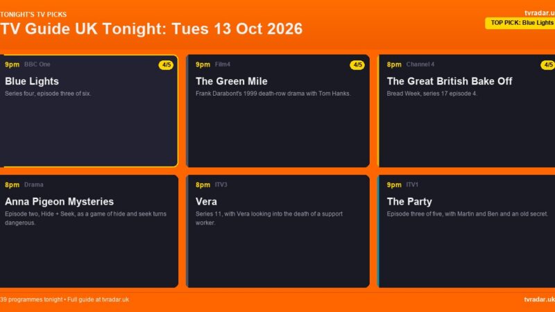 TV Guide UK Tonight: Tues 13 Oct 2026 – Blue Lights, England v Greece & Bake Off