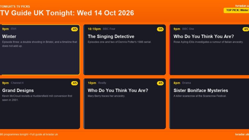 TV Guide UK Tonight: Wed 14 Oct 2026 – Winter, The Singing Detective & Grand Designs